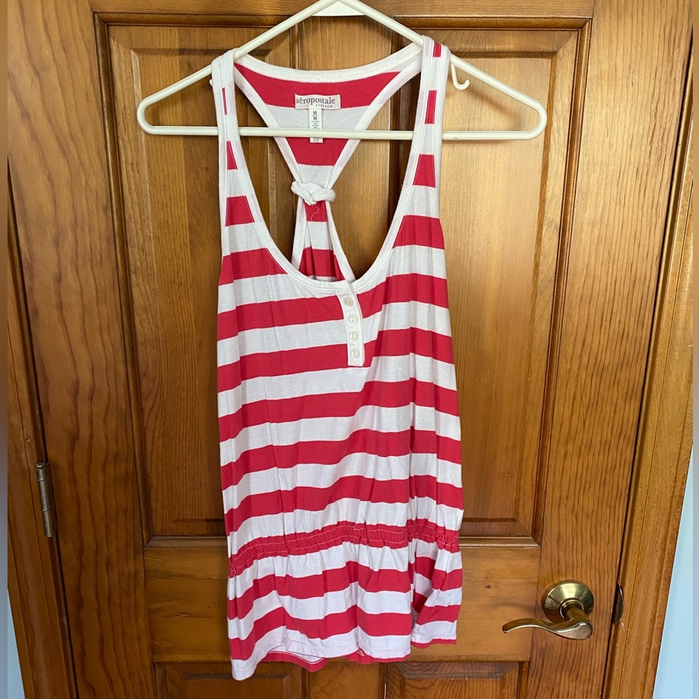Aeropostale Pink and White Striped Racerback Tank
